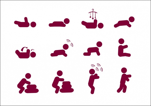 Baby-Icon-sets verschiedene Körperhaltungen Isolierung