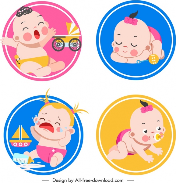 婴儿图标收集可爱的卡通素描圈隔离