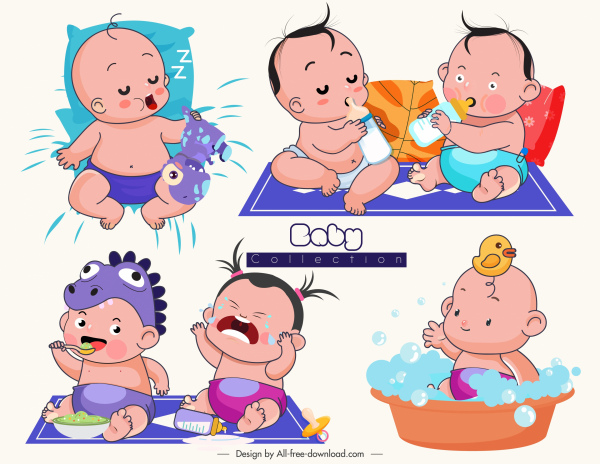 Baby Icons Funny Emotion Sketch Cartoon Characters-vector Cartoon-free  Vector Free Download