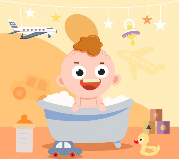 Bayi mandi latar belakang memandikan bayi mainan ikon dekorasi