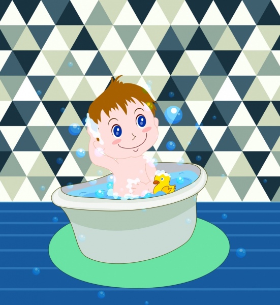 Baby душ фон купание малыша значок мультипликационный персонаж