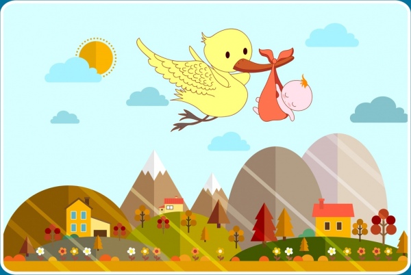 Baby Shower Background Carrying Bird Icon Colored Cartoon-vector Icon-free  Vector Free Download