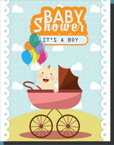 婴儿淋浴背景可爱男孩推车装饰