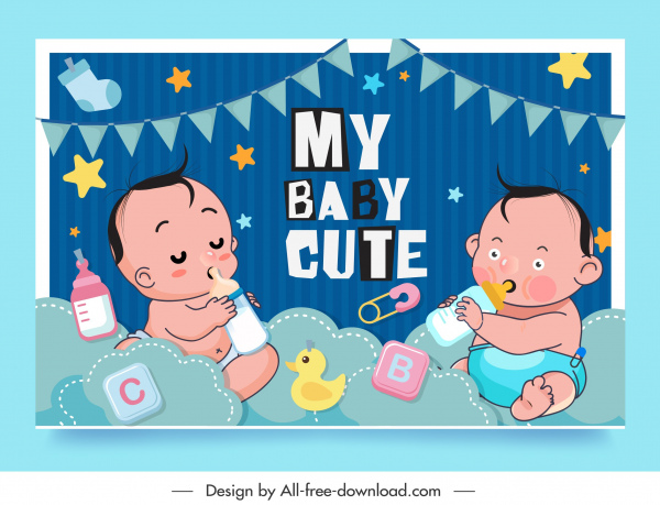 Baby-Dusche Hintergrund niedliche Kinder Skizze Cartoon-Design