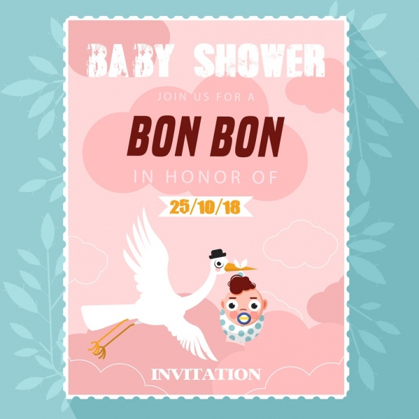 Bebek duş kartı arka plan çocuk simgesi pembe dekorasyonu