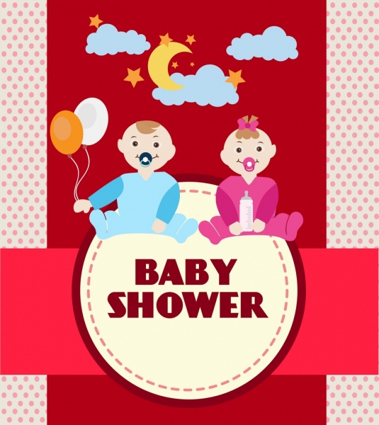 Baby shower card crianças Estrelas Lua Nuvens ornamento