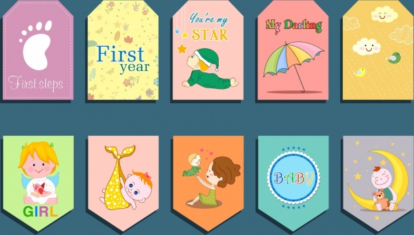 bebé ducha tarjeta plantillas lindos iconos de colores