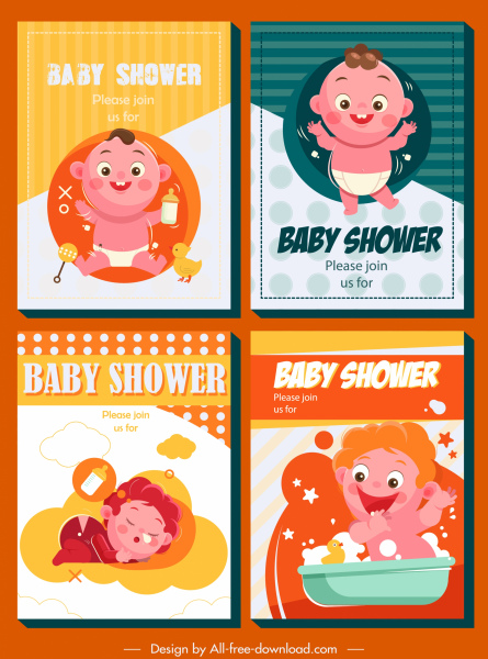 Baby Shower szablony karta kolorowy słodkie dzieci wystrój