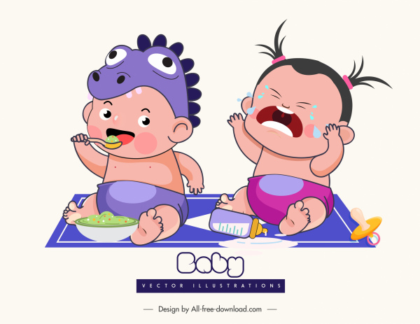 Bayi mandi desain elemen anak-anak lucu ikon sketsa
