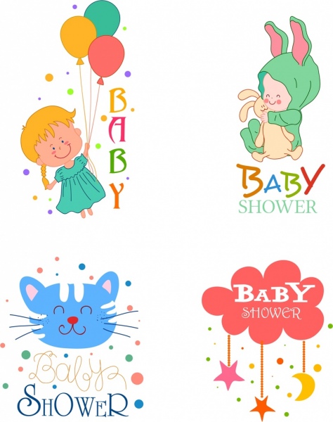baby doccia design elementi gatto stelle icone del bambino