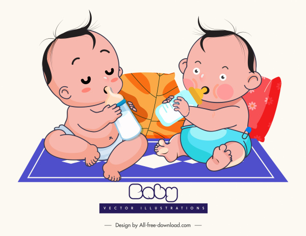 婴儿淋浴设计元素可爱的卡通人物素描