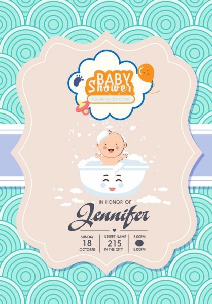 Bayi mandi undangan banner anak lucu ikon dekorasi