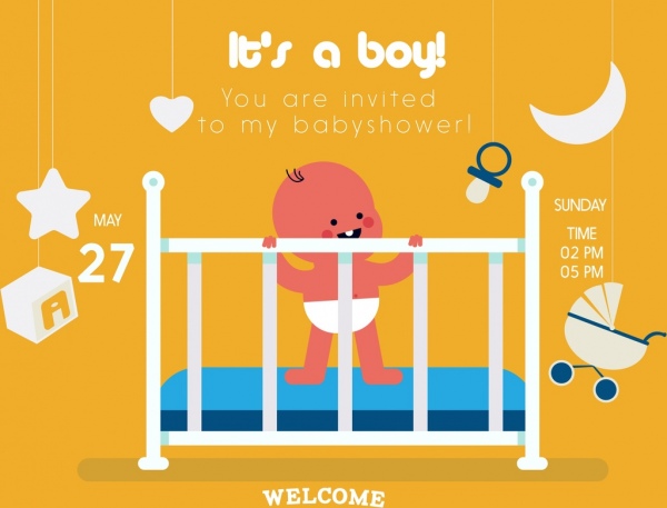 bebé ducha invitación tarjeta niño icono de dibujos animados diseño