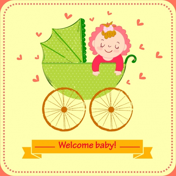 Cartão de convite de chá de bebê bonito criança carrinho de desenho