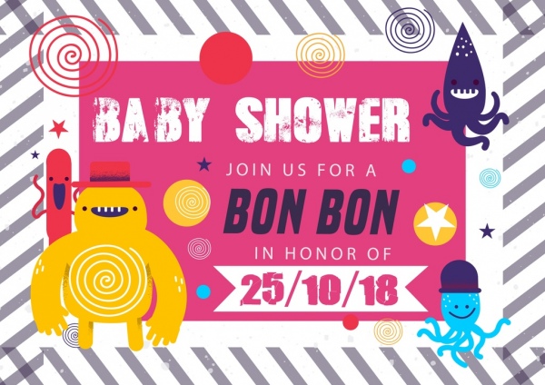 personajes de dibujos animados divertidos de bebé ducha invitación tarjeta