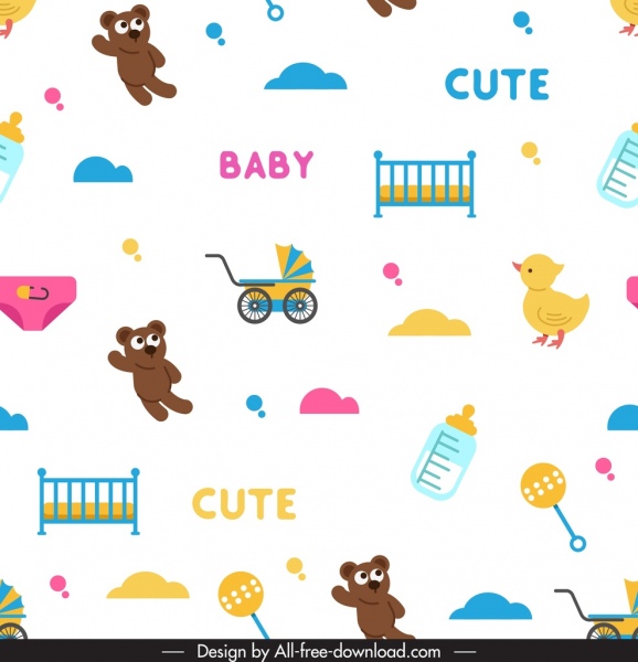 Baby Dusche Muster Teddybär Wiege Trolley Symbole