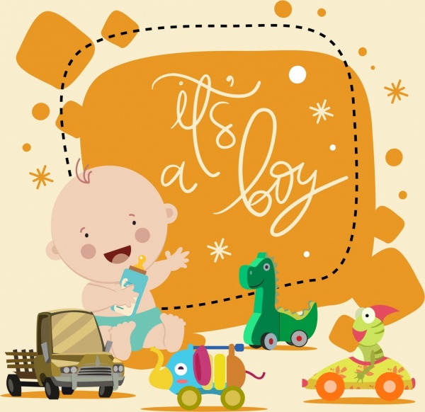 ícones de brinquedo do bebê chuveiro cartaz garoto Cartum desenho