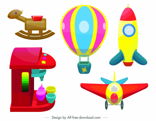 Детские игрушки иконы современный красочный 3d эскиз