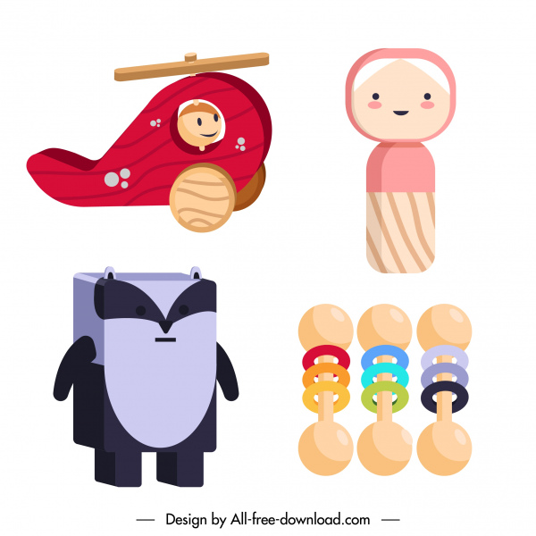 ícones brinquedos de bebê madeira fez esboço