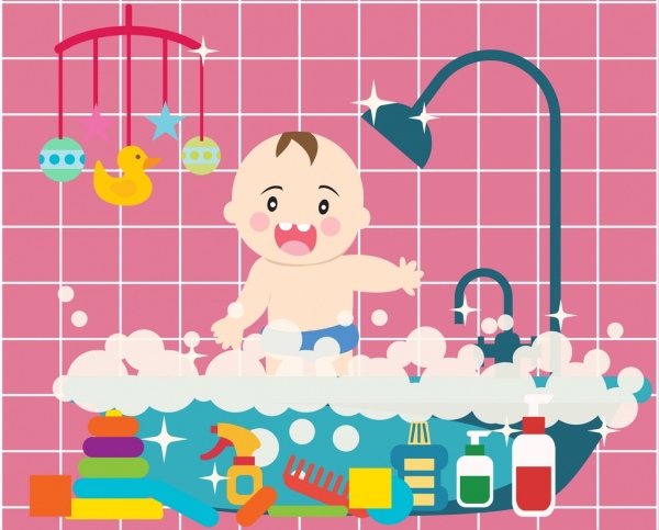 bayi mencuci lucu kartun elemen desain