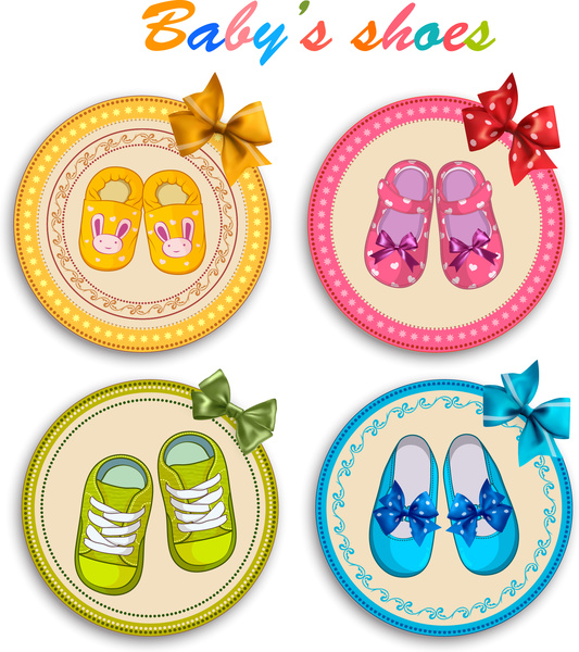 Babys Sepatu vektor ilustrasi dengan ikon bulat berwarna-warni