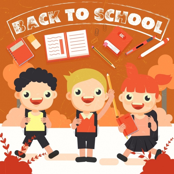 Powrót do szkoły dzieci szczęśliwy transparent kolorowy kreskówka