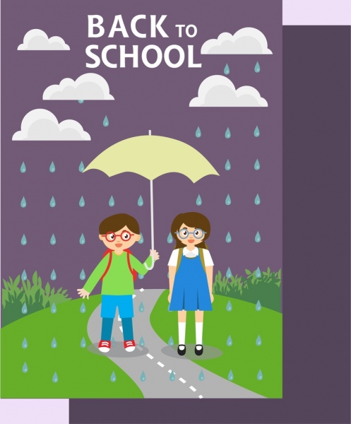 العودة إلى المدرسة قطرات المطر التلاميذ لافتة الديكور
