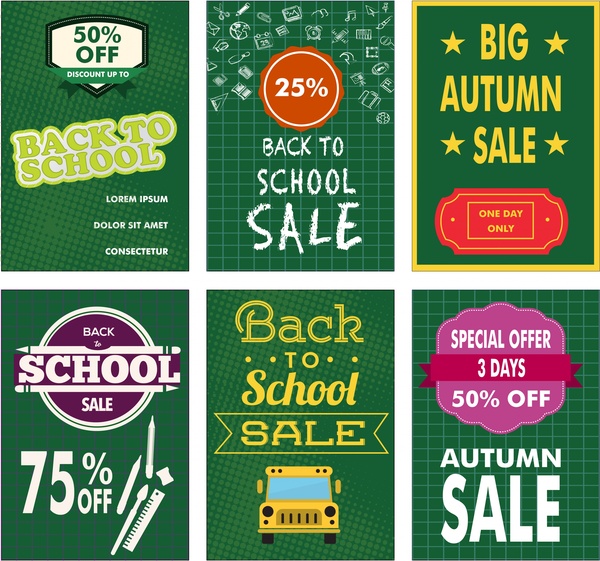 العودة إلى المدرسة البيع لافتات التصميم مع الأخضر