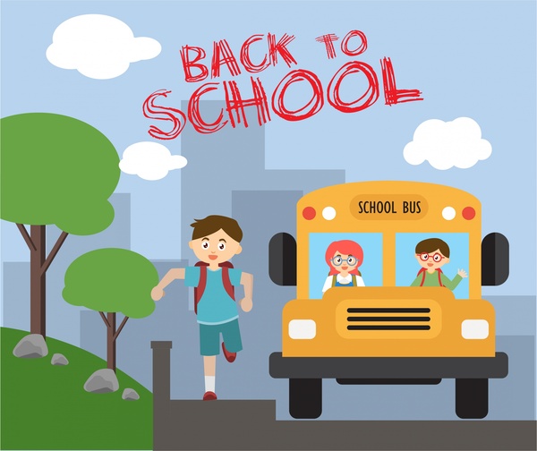العودة إلى المدرسة موضوع الصبي والحافلة التصميم