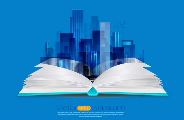 Background vector Illustration con libro y Vignette cityscape