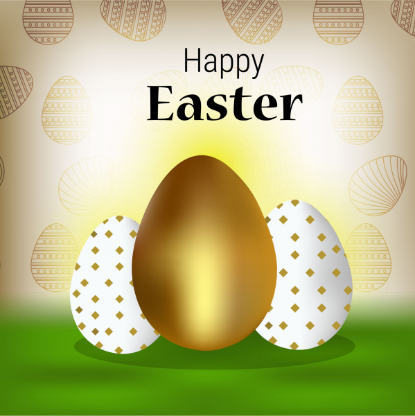 Background With Eggs Hat And Landscape Vector Illustration Happy Easter Greeting Card -4