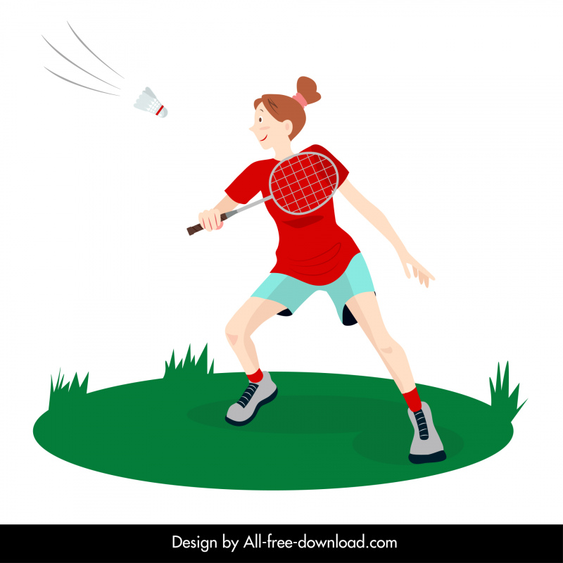  Badmintonspieler-Symbol Dynamische Cartoon-Skizze