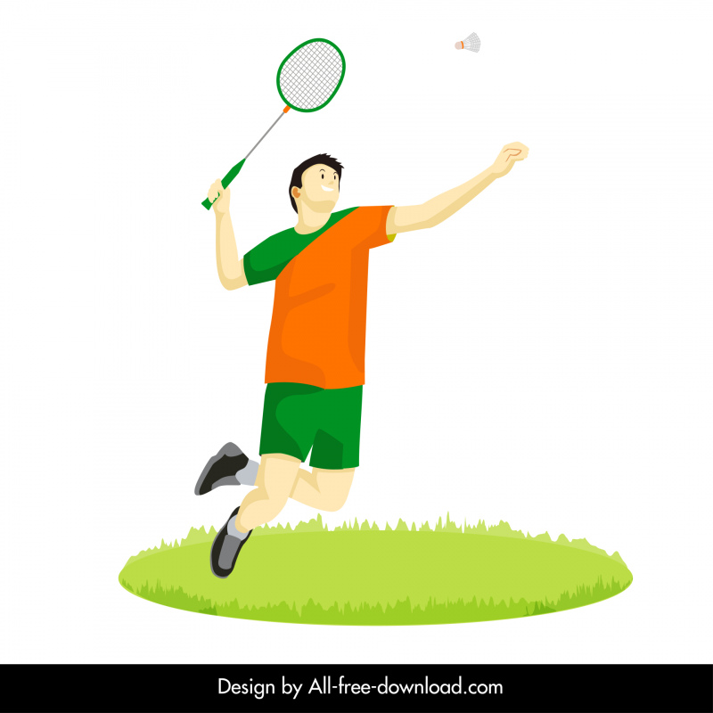  Badminton Player Icon Dynamic Cartoon Sketch -2