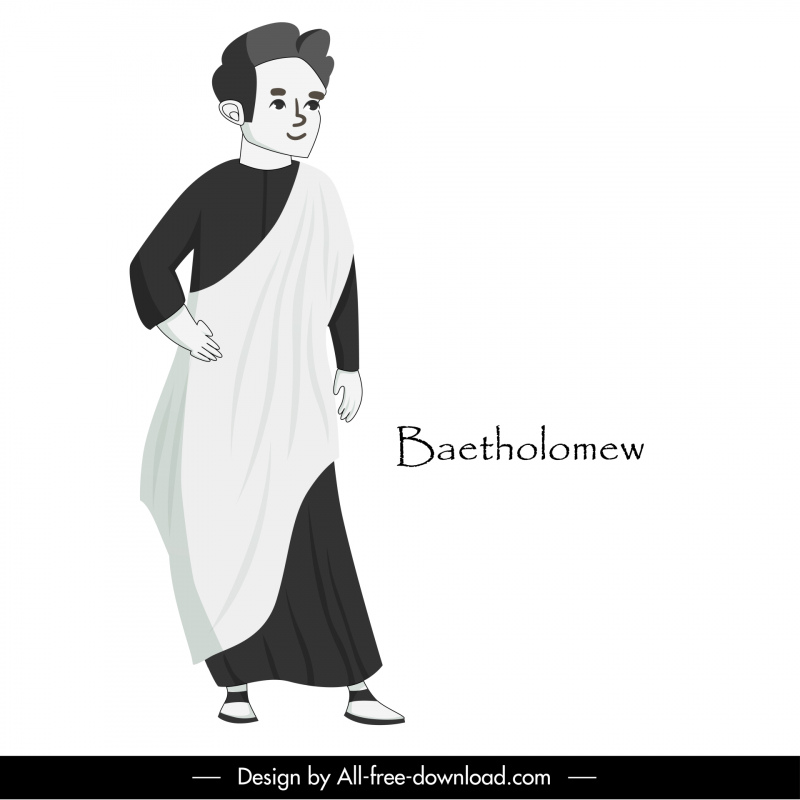 baetholomew apóstol icono negro blanco retro dibujos animados personaje contorno