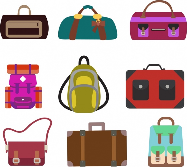 様々 な色のバッグ アイコン コレクション型の分離