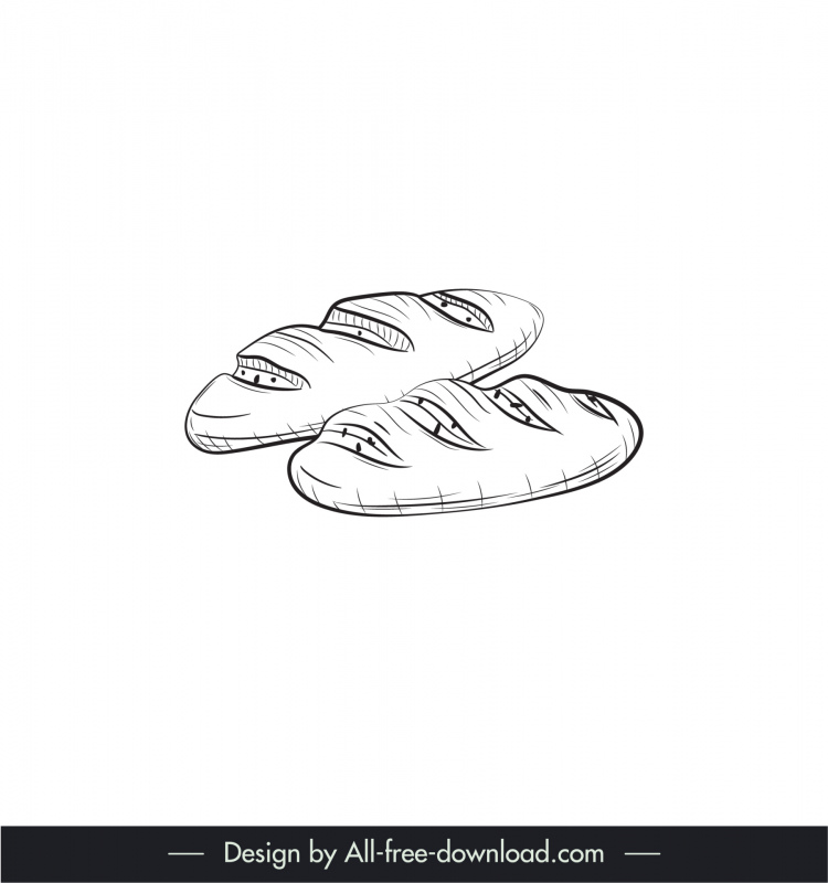 ícones do pão baguete preto branco clássico desenhado à mão esboço
