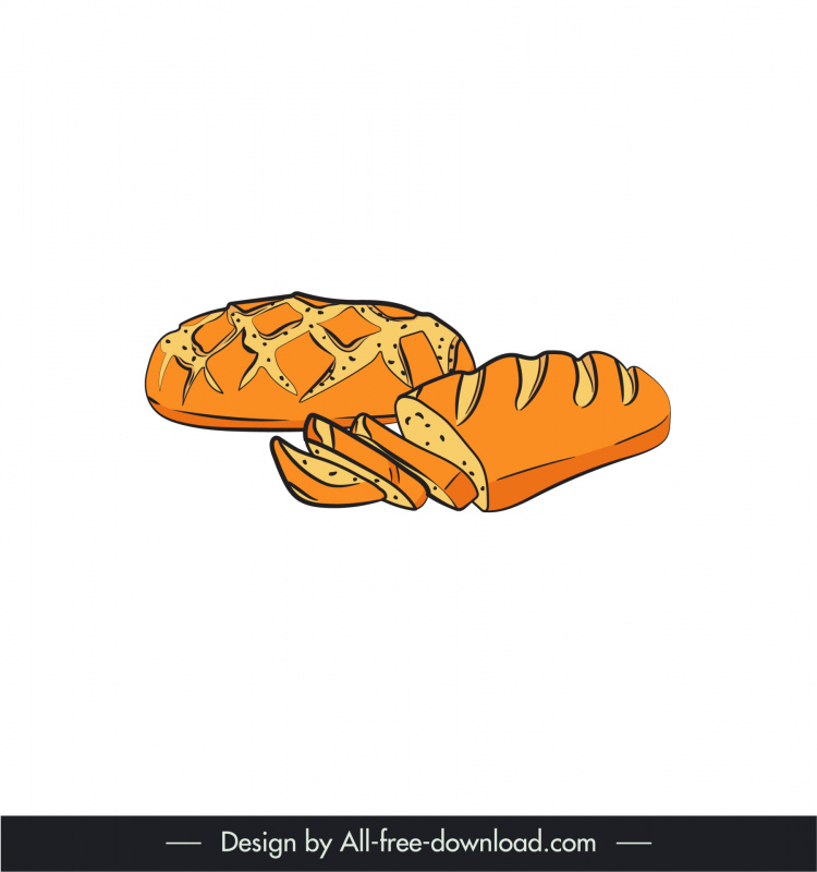 baguette pão ícones clássico desenhado à mão contorno