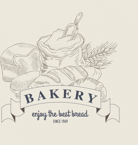 Piekarnia ogłoszenie mąki chleb wstążki ikony klasyczne wzornictwo