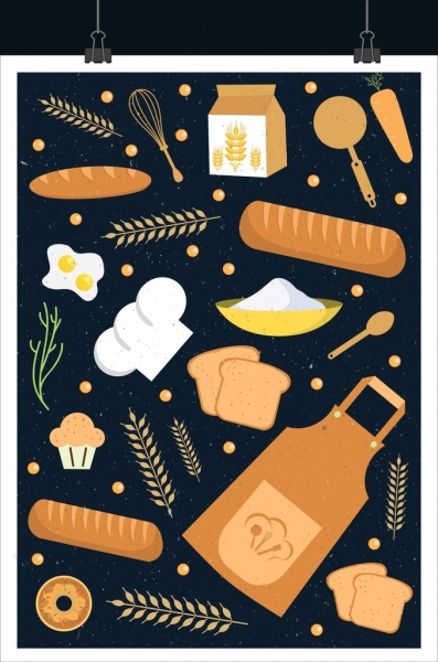Toko roti latar belakang roti jelai tepung ikon mengulangi dekorasi