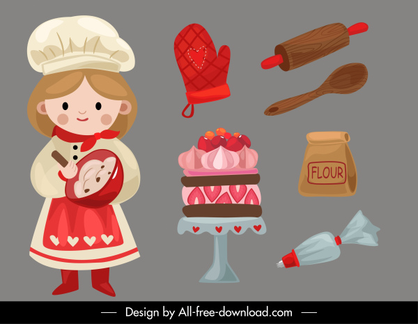 elementos de diseño de panadería lindos elementos de herramientas para niñas