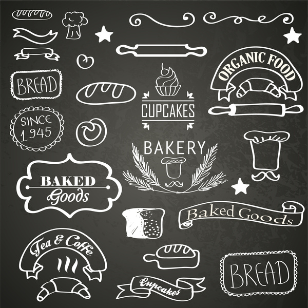 etiqueta y la insignia dibujado de la mano de panadería