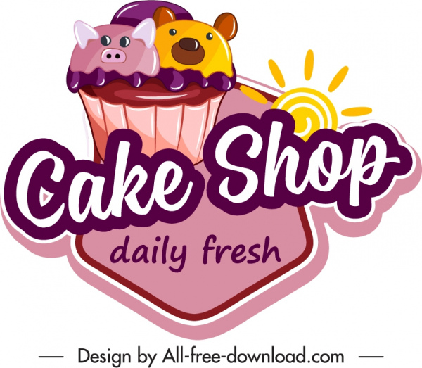 mẫu nhãn hiệu bánh creaming trang trí Cupcake đầy màu sắc phẳng
