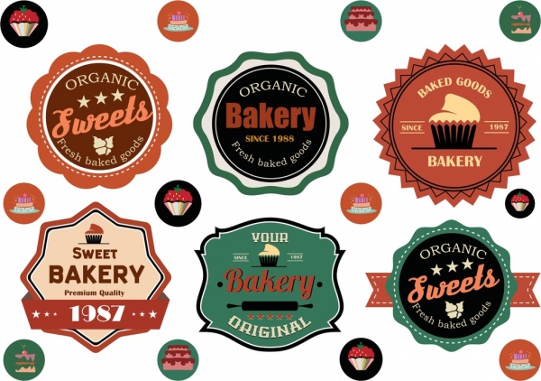 Panaderia etiquetas colección círculo multicolor diseño plano