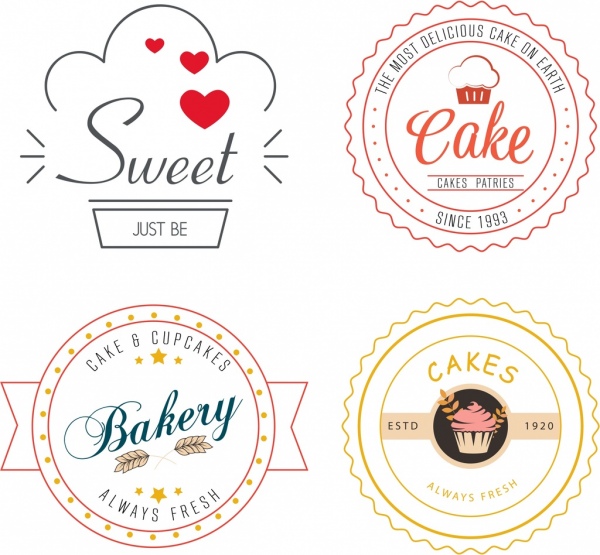 пекарня логотип коллекции классических плоский эскиз