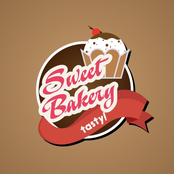 пекарня логотип дизайн 3d-лента торты оформления текста