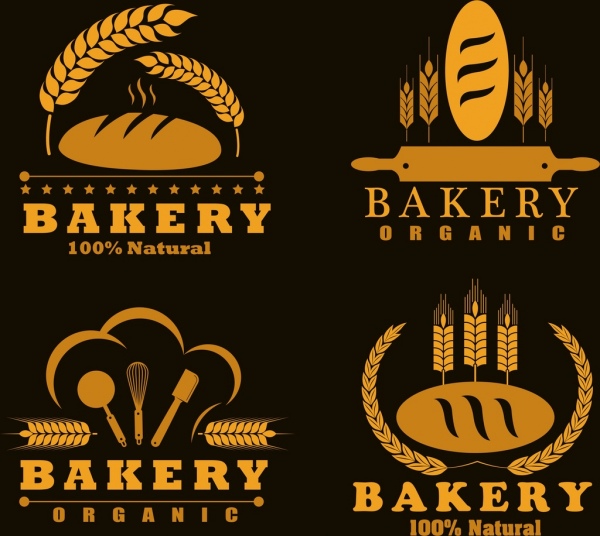 logotipos da padaria pão design amarelo escuro de cevada ícones