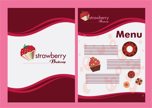 빨간색 바탕에 딸기와 베이커리 메뉴 디자인