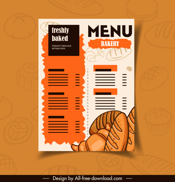 template menu roti sketsa digambar tangan klasik