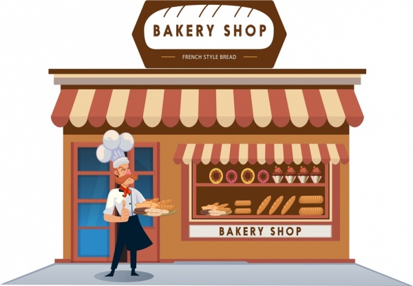 تصميم الرسوم المتحركة الكلاسيكية رمز رجل الإعلان المحل مخبز