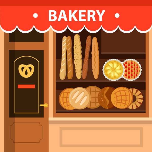 diseño de fachada de panadería con pantalla de pan